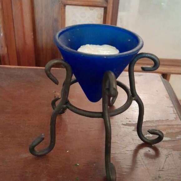 Frosted Blue Glass Tealight Candle Holder AND Bottle: Pier One - Picture 1 of 6